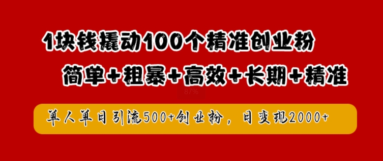 1块钱撬动100个精准创业粉，简单粗暴高效长期精准，单人单日引流500+创业粉，日变现2k插图