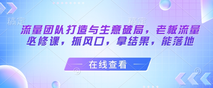 流量团队打造与生意破局，老板流量必修课，抓风口，拿结果，能落地插图