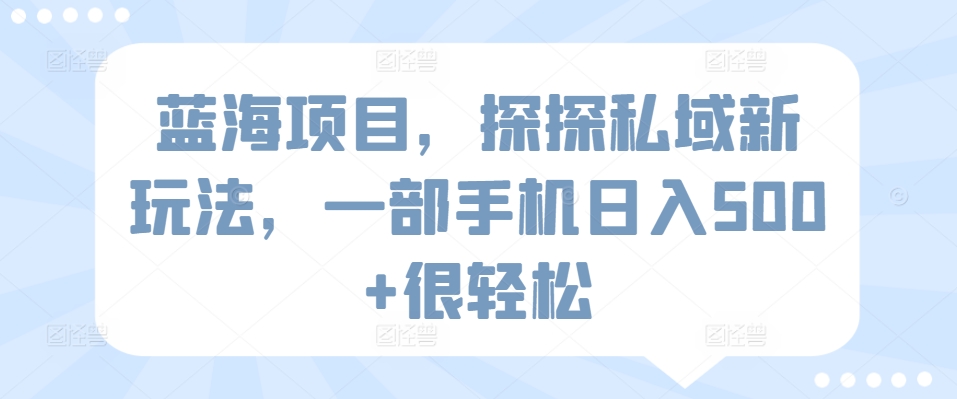 蓝海项目，探探私域新玩法，一部手机日入500+很轻松插图