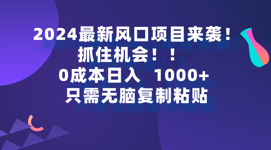 2024最新风口项目来袭，抓住机会，0成本一部手机日入1000+，只需无脑复…插图