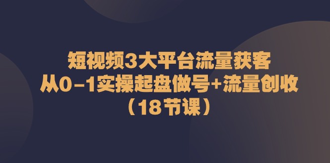 短视频3大平台·流量 获客：从0-1实操起盘做号+流量 创收（18节课）插图