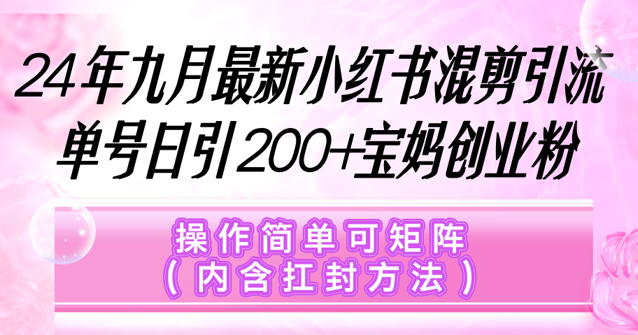小红书混剪引流，单号日引200+宝妈创业粉，操作简单可矩阵（内含扛封…插图