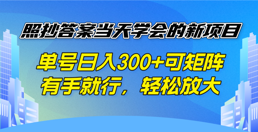照抄答案当天学会的新项目，单号日入300 +可矩阵，有手就行，轻松放大插图