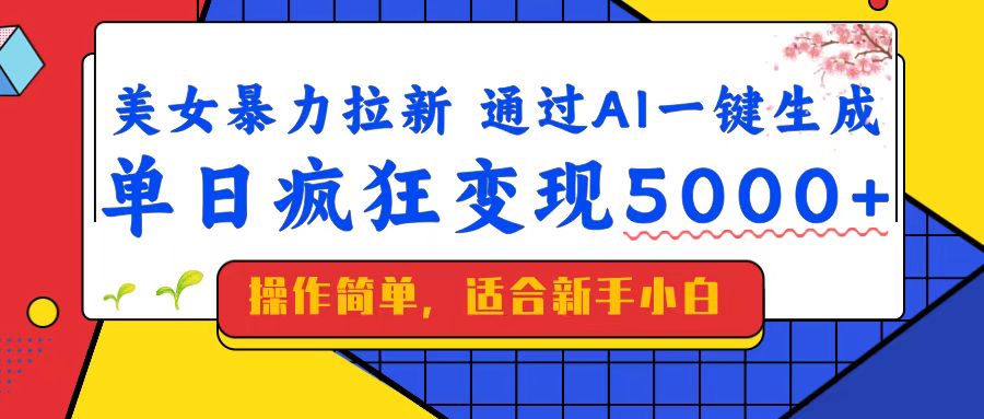 美女暴力拉新，通过AI一键生成，单日疯狂变现5000+，纯小白一学就会！插图