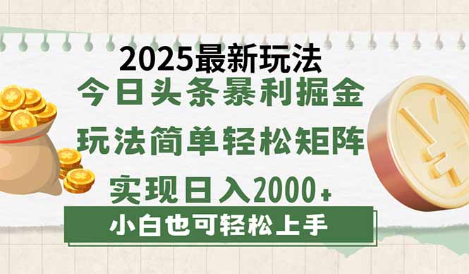 今日头条2025最新玩法，思路简单，复制粘贴，轻松实现矩阵日入2000+插图