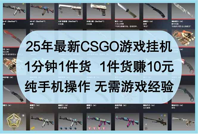 25年最新CSGO游戏挂机，1分钟1件货，1件货赚10元 纯手机操作 无需游戏经验插图