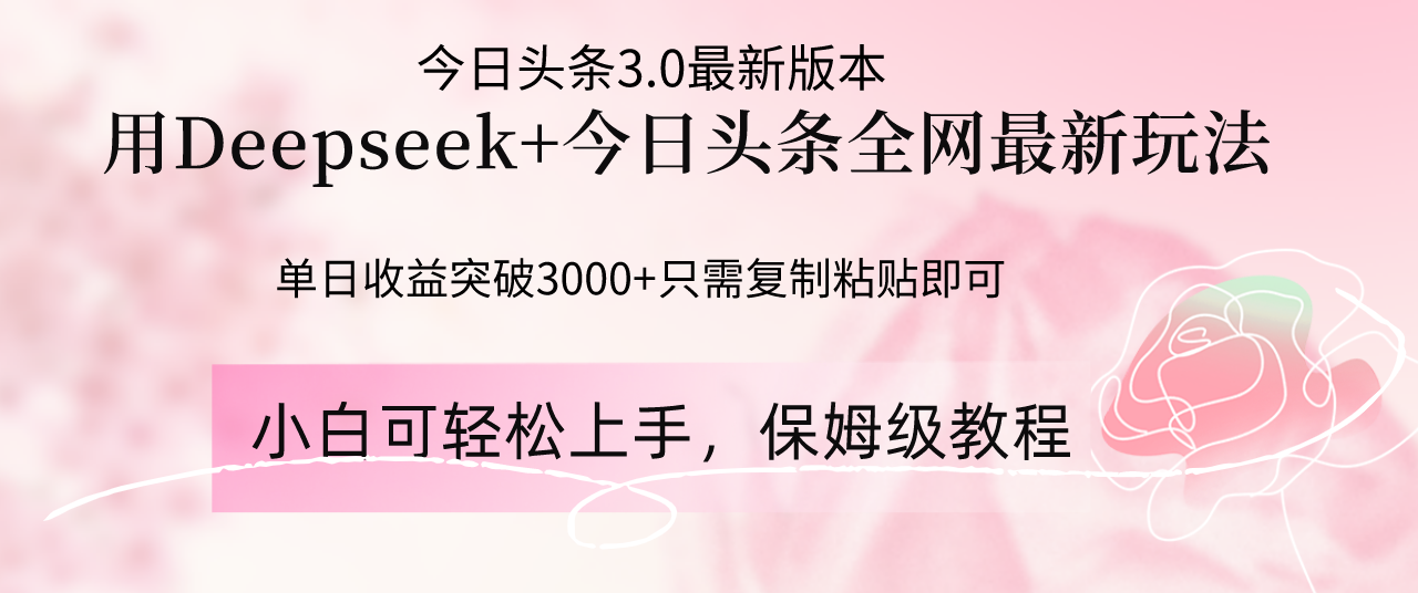 Deepseek结合今日头条全网最新玩法，单日收益突破3000+，只需要简单的…插图