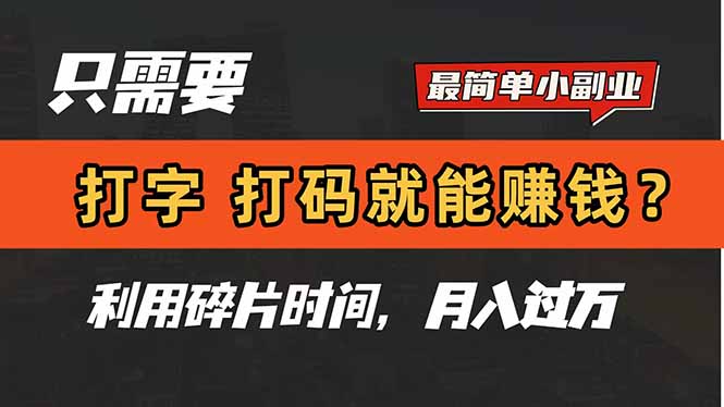 只需要打字，打码，就能赚钱？简单的赚钱小副业，利用碎片时间，月入过万插图