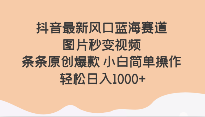 抖音最新风口蓝海赛道 图片秒变视频 条条原创爆款 小白简单操作 轻松日入1000+插图