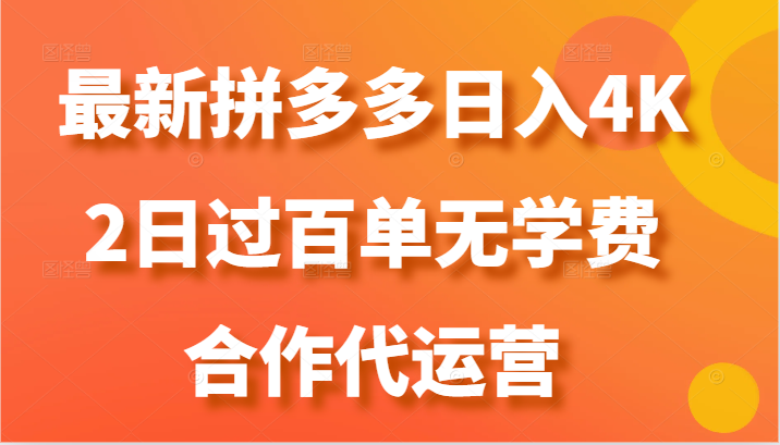 最新拼多多，日入4K+，2日过百单无学费，合作代运营插图