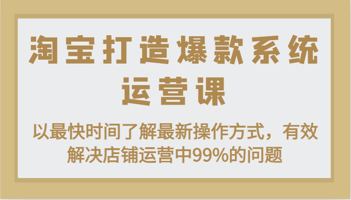 淘宝打造爆款系统运营课：以最快时间了解最新操作方式，有效解决店铺运营中99%的问题插图