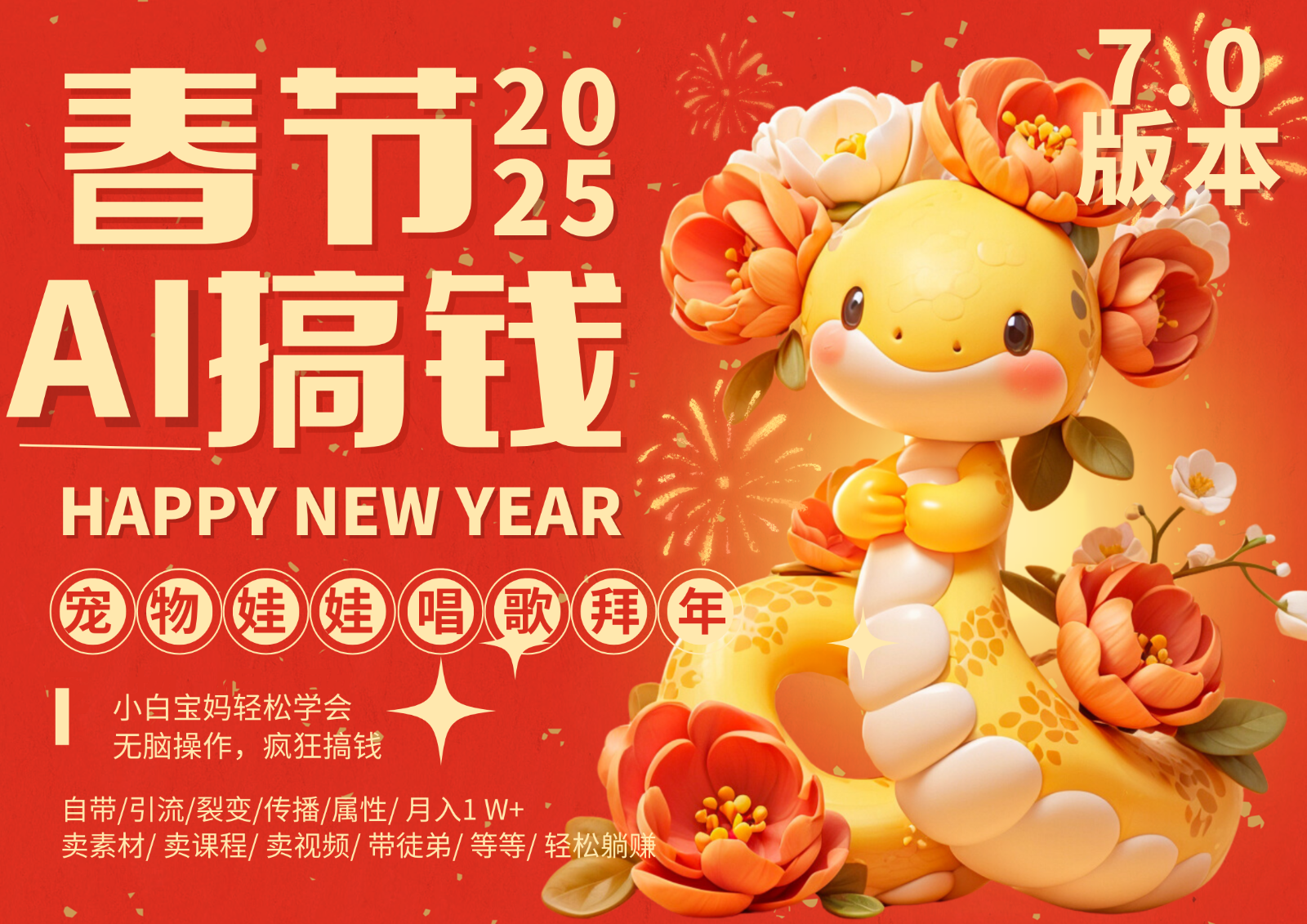 AI春节搞钱7.0升级版 蝴蝶号超火爆萌宠唱歌拜年  AI一键制作 批量出内容   春节做…插图