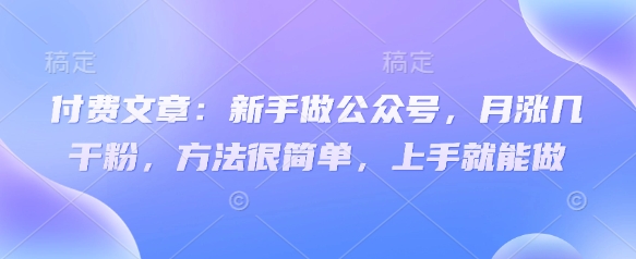 付费文章：新手做公众号，月涨几干粉，方法很简单，上手就能做插图
