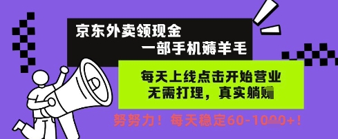 京东外卖领现金，一部手机薅羊毛，每天上线动动手指，无需打理，每天保底60+，每天就是如此轻松插图