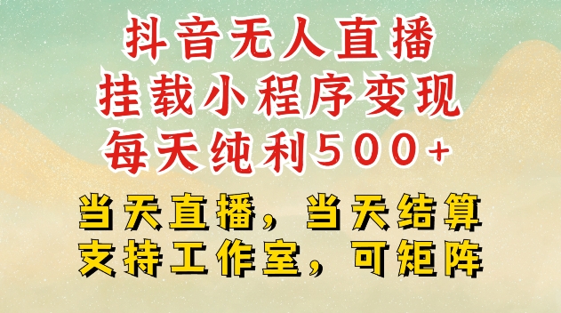 抖音无人直播挂载小程序变现每天纯利500+当天直播，当天结算支持工作室，可矩阵插图