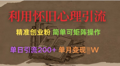 利用怀旧心理，引流创业粉，简单可矩阵操作，单日引流200+，月变现过W插图