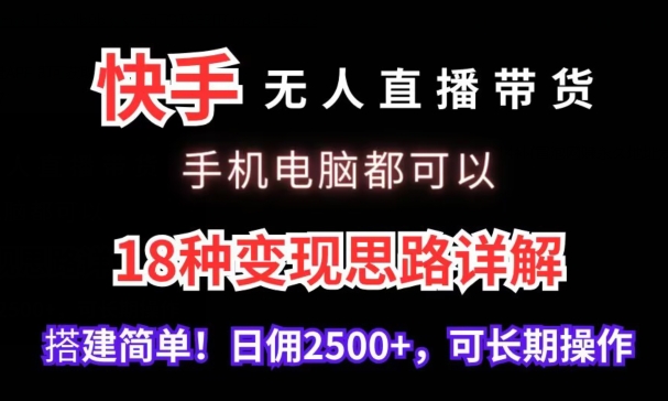 快手无人直播带货，手机电脑都可以，18种变现思路详解，搭建简单日佣2500+插图