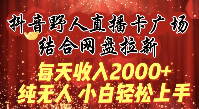 每天收入2000+，抖音野人直播卡广场，结合网盘拉新，纯无人，小白轻松上手插图