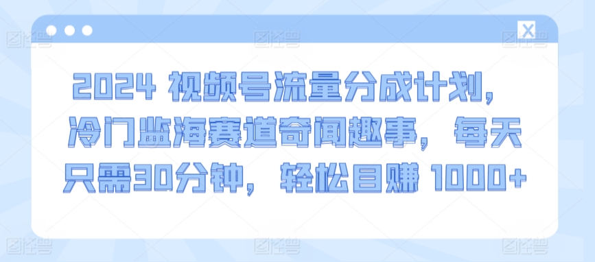 2024视频号流量分成计划，冷门监海赛道奇闻趣事，每天只需30分钟，轻松目赚 1000+插图