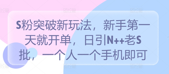 S粉突破新玩法，新手第一天就开单，日引N++老S批，一个人一个手机即可插图