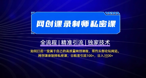 【网创课录制师私密课】如何打造一堂属于自己的高质量网创课程，网创课录制师私密课，日精准引流100+插图