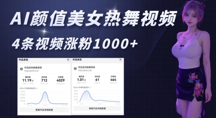 AI颜值美女热舞视频，4条视频涨粉1000+，实测6分钟一条插图