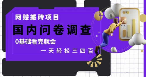 网创搬砖项目，国内问卷调查，0基础看完就会 一天轻松三四张，靠谱副业干就完了插图