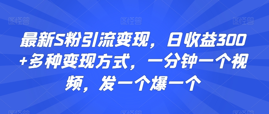 最新S粉引流变现，日收益300+多种变现方式，一分钟一个视频，发一个爆一个插图