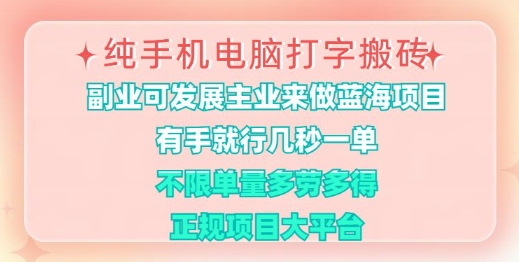 纯手机电脑打字搬砖，有手就行，几秒一单，多劳多得，正规项目大平台插图