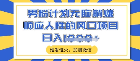 男粉计划无脑躺Z，顺应人性的风口项目，谁发谁火，加爆微信，日入多张插图