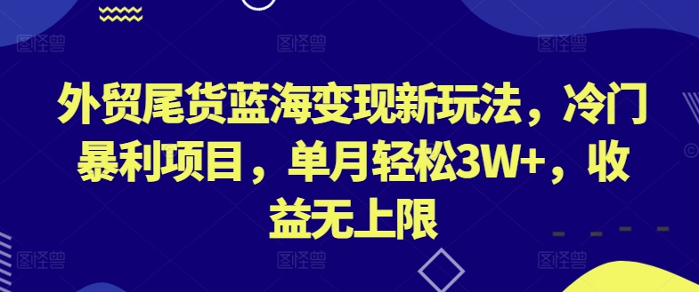 外贸尾货蓝海变现新玩法，冷门暴利项目，单月轻松3W+，收益无上限插图
