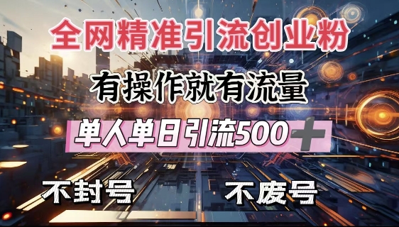 全网独家引流创业粉，有操作就有流量，单人单日引流500+，不封号、不费号插图