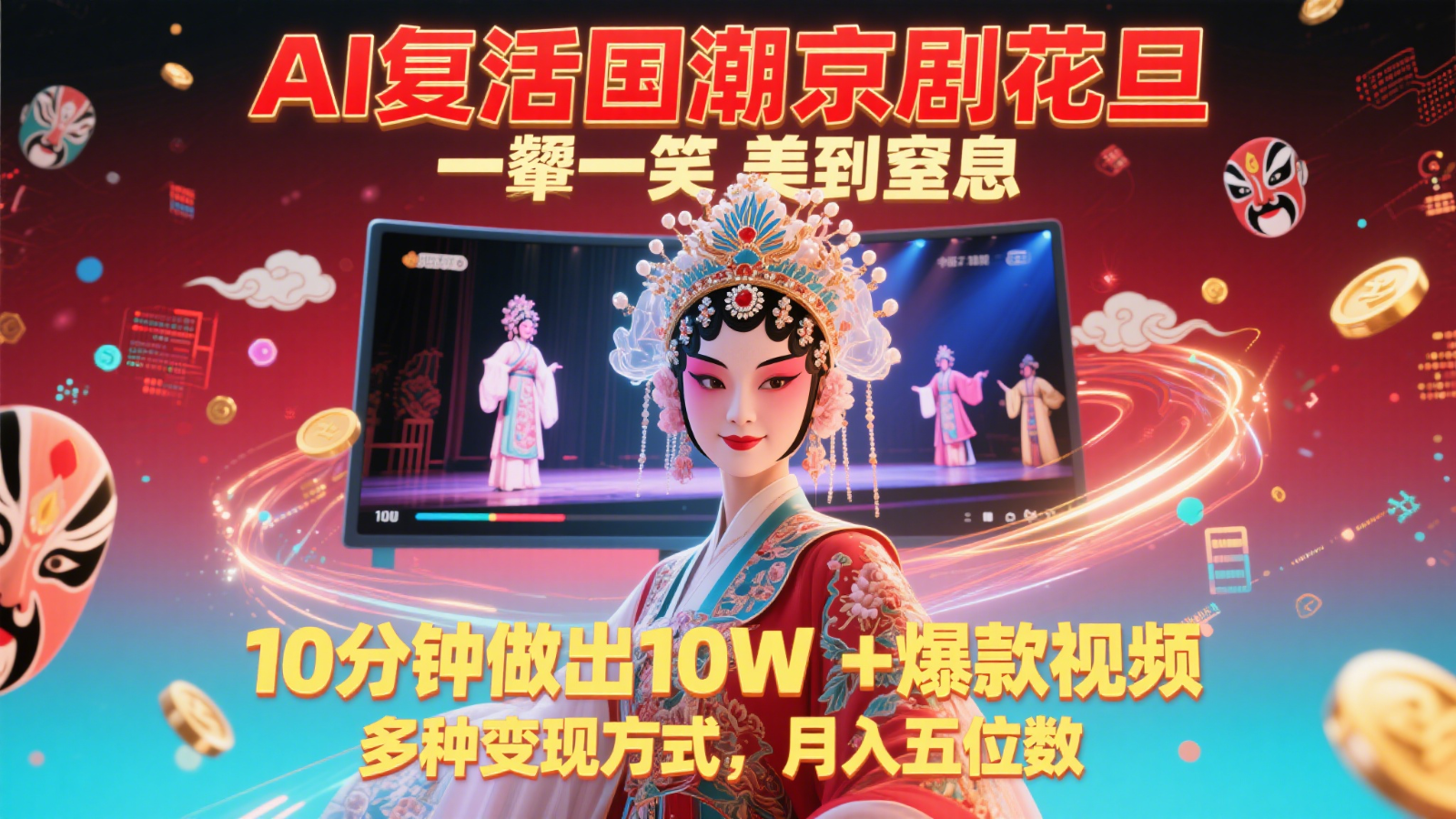 AI复活国潮京剧花旦，一颦一笑美到窒息，10分钟做出10W+爆款视频，多种变现方式插图