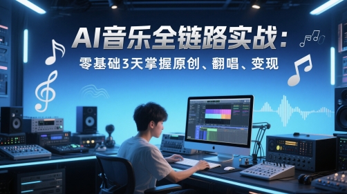 AI音乐全链路实战变现课：零基础3天掌握原创、翻唱、变现插图