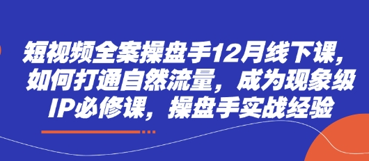 短视频全案操盘手12月线下课，如何打通自然流量，成为现象级IP必修课，操盘手实战经验插图