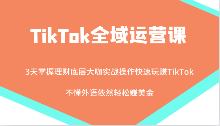 TikTok全域运营课，大咖实战操作快速玩赚TikTok，不懂外语依然轻松赚美金！插图