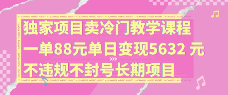 独家项目卖冷门教学课程一单88元单日变现5632元违规不封号长期项目插图