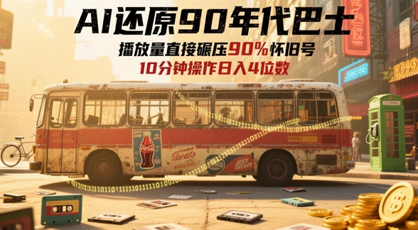 AI还原90年代巴士，一帧就让70后泪崩，播放量直接碾压90%怀旧号，每天操作十分钟，日入四位数插图