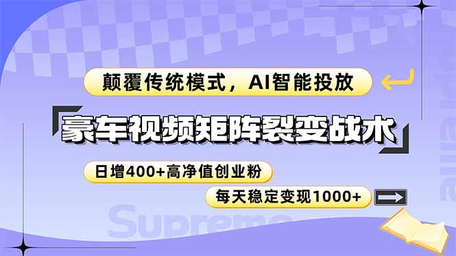 豪车视频矩阵裂变战术，颠覆传统模式，AI智能投放，日增400+高净值创业…插图