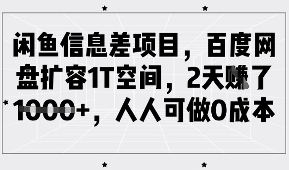 闲鱼信息差项目，百度网盘扩容1T空间，2天收益1k+，人人可做0成本插图