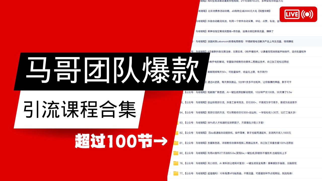 马哥团队【122节】最全项目爆款引流课程合集【持续更新】插图