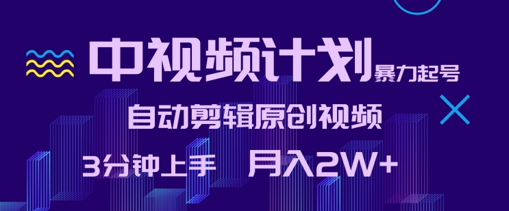 中视频计划暴力起号，自动剪辑原创视频，3分钟上手，月入2W+插图