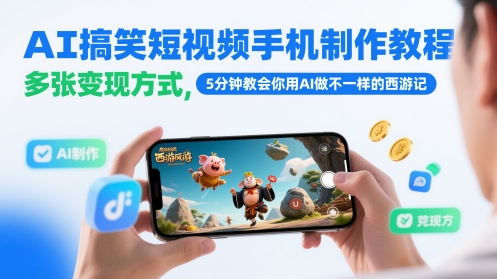 AI搞笑短视频手机制作教程，多张变现方式，5分钟教会你用AI做不一样的西游记插图
