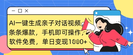 AI一键生成亲子对话视频，条条爆款，一部手机即可操作，单日变现数张插图