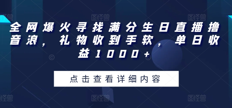 全网爆火寻找满分生日直播撸音浪，礼物收到手软，单日收益1000+插图