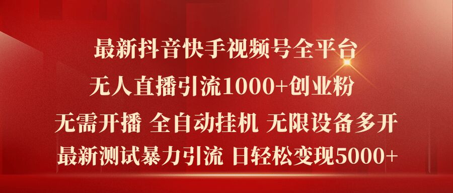 最新抖音快手视频号全平台无人直播引流1000+精准创业粉，日轻松变现5k+插图