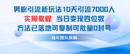 男粉引流新玩法10天引流7000人当日变现四位数可复制可批量0封号插图
