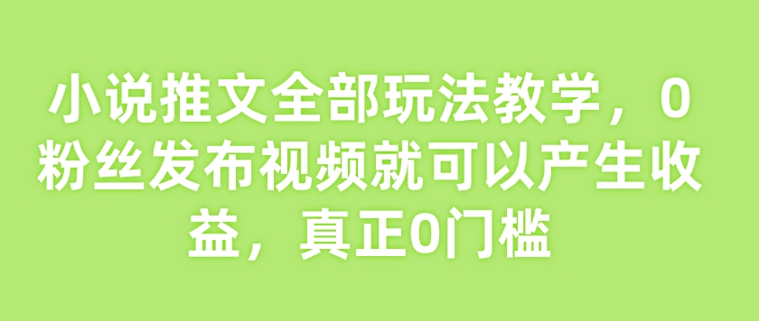 小说推文全部玩法教学，0粉丝发布视频就可以产生收益，真正0门槛插图
