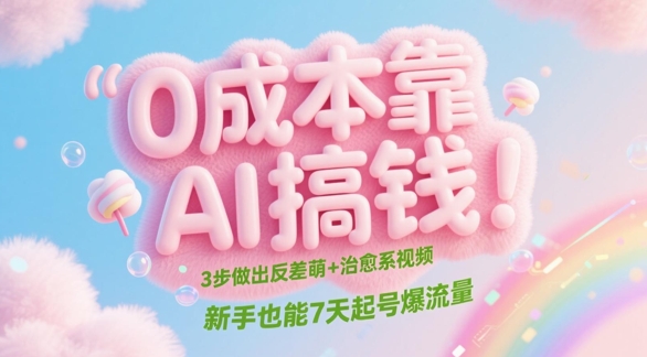 0成本靠AI搞钱！3步做出反差萌+治愈系视频，新手也能7天起号爆流量插图