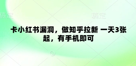 卡小红书漏洞，做知乎拉新 一天3张起，有手机即可插图